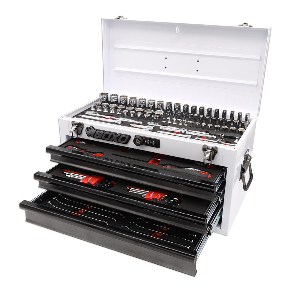 133-Piece Metric Tool Set with White 3-Drawer Hand Carry Box